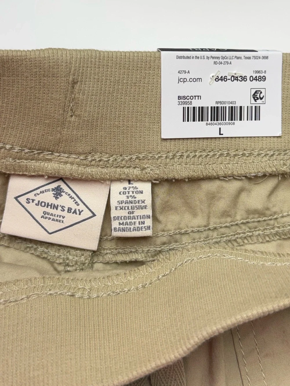 L Capri Easy Fit Through Hip/Thigh by St John’s Bay, Dark Khaki, Pockets Pull On - Picture 14 of 14